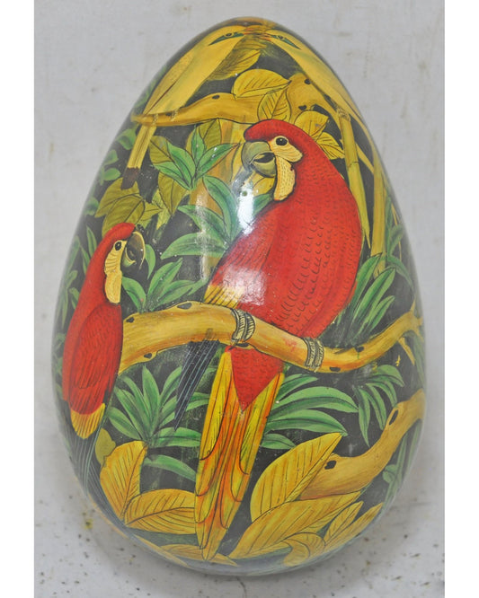 Vintage Wooden Large Egg Decorative Figure Original Old Hand Carved Very Fine Painted