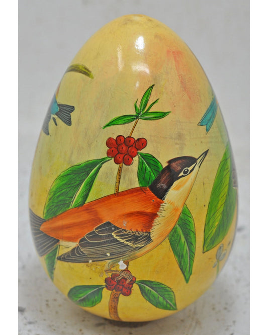 Vintage Wooden Large Egg Decorative Figure Original Old Hand Carved Very Fine Painted