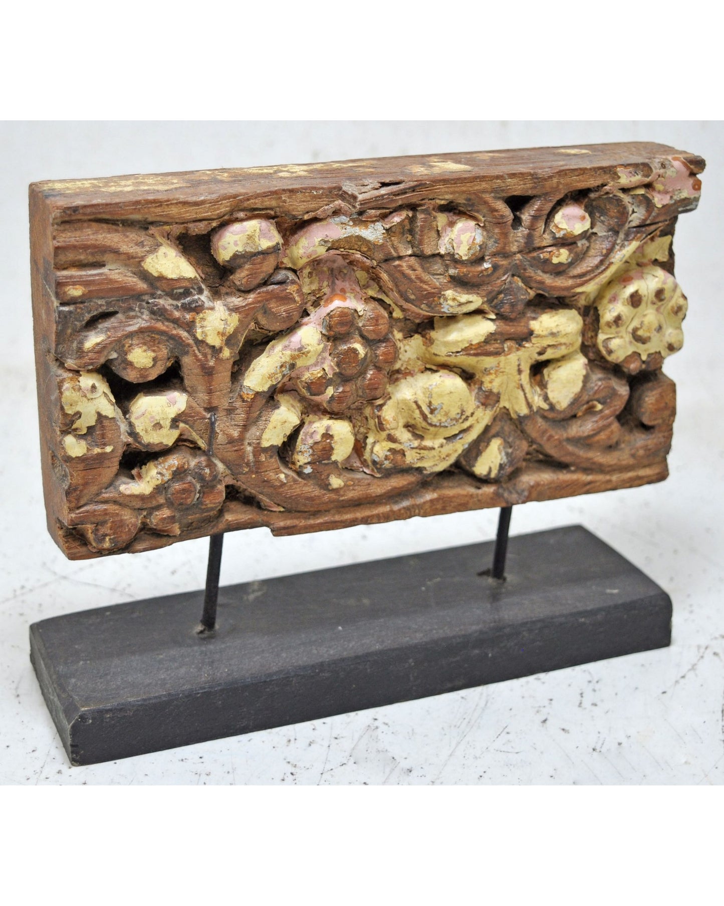 Antique Wooden Floral Carving Panel Plaque Original Old Hand Carved