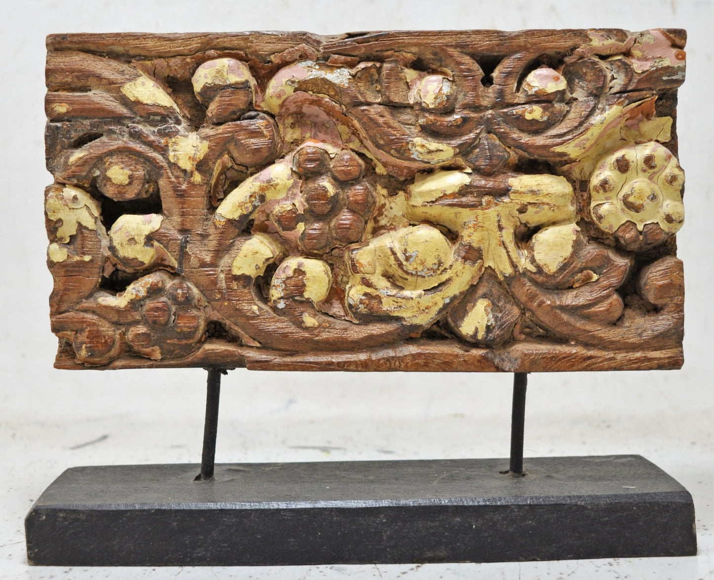 Antique Wooden Floral Carving Panel Plaque Original Old Hand Carved