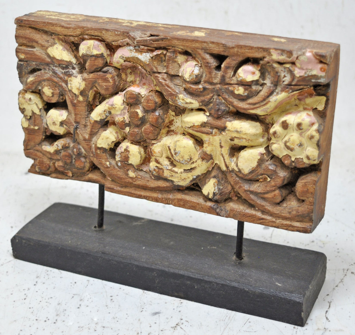 Antique Wooden Floral Carving Panel Plaque Original Old Hand Carved