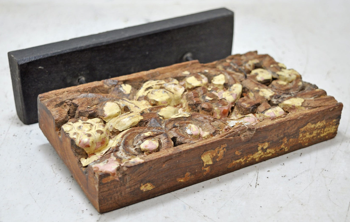 Antique Wooden Floral Carving Panel Plaque Original Old Hand Carved