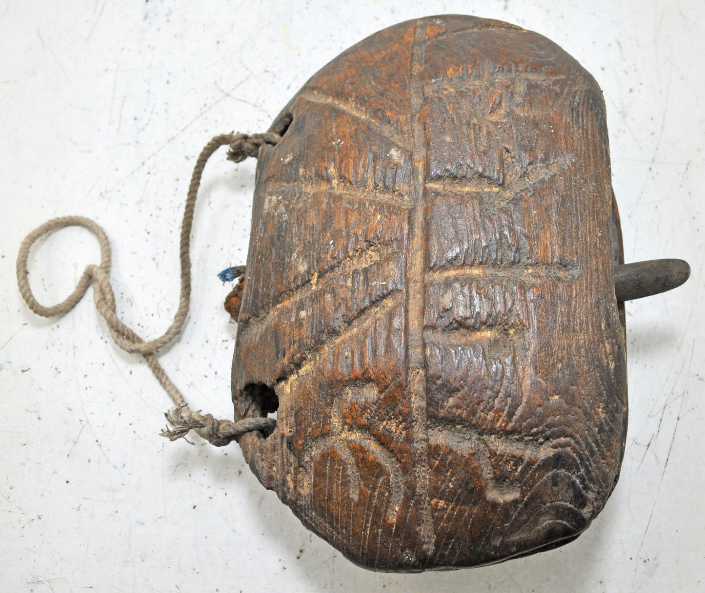 Antique Wooden Rural Farm Animals Hanging Bell Original Old Hand Carved
