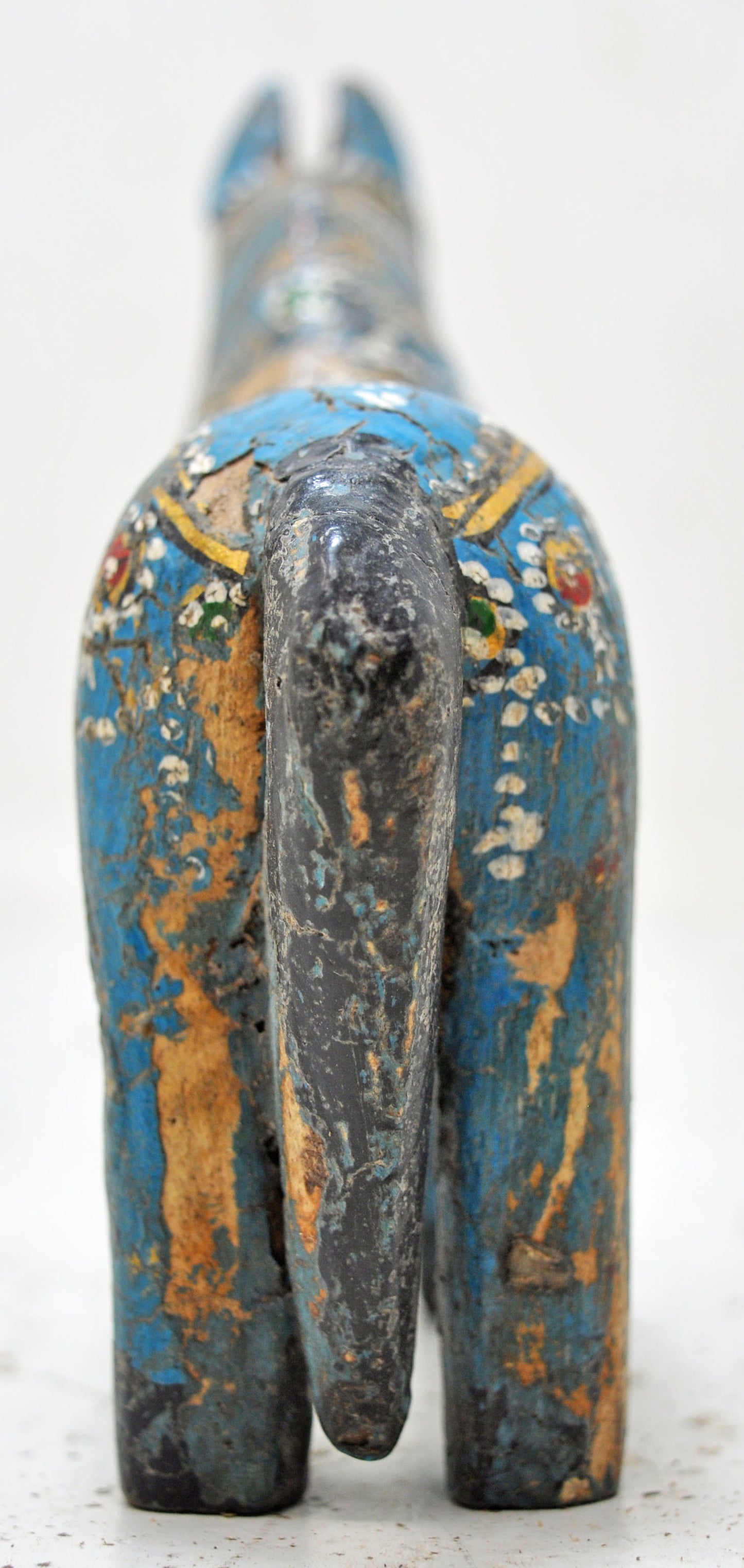 Hand Carved Wooden Small Horse Figurine Rustic Hand Painted Blue