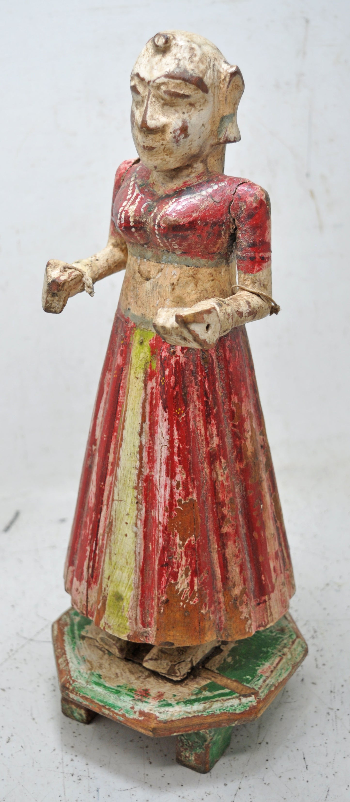 Antique Wooden Goddess Gangaur Idol Figurine Original Old Hand Carved Painted