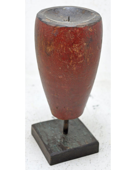 Antique Wooden Round Candle Holder Original Old Hand Carved
