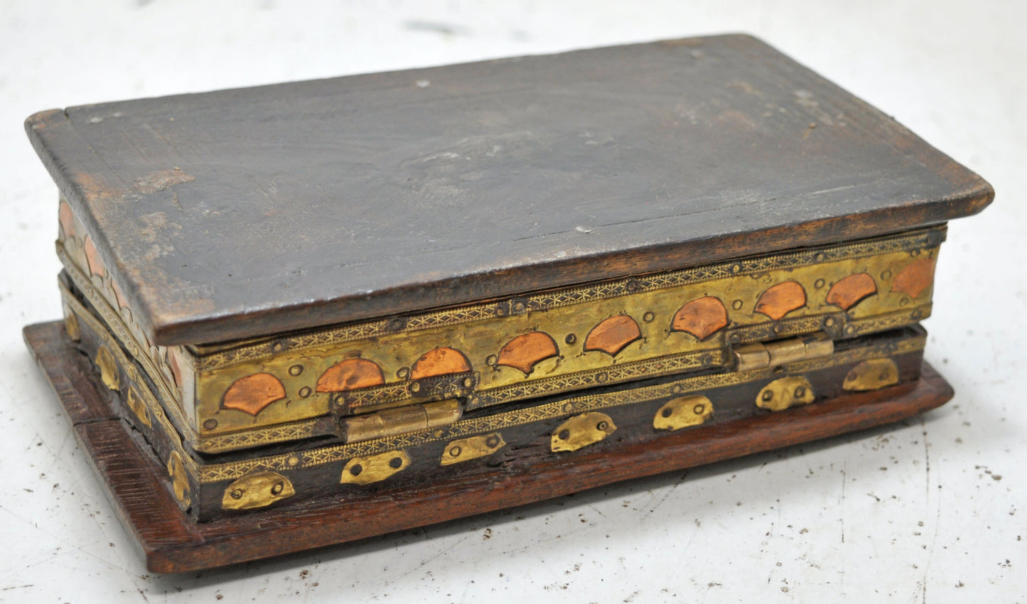 Vintage Wooden Small Storage Box Original Old Hand Crafted Brass Fitted