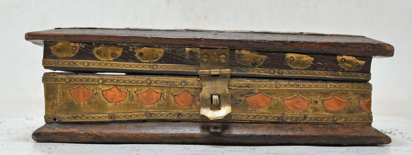 Vintage Wooden Small Storage Box Original Old Hand Crafted Brass Fitted