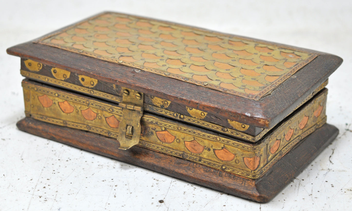 Vintage Wooden Small Storage Box Original Old Hand Crafted Brass Fitted