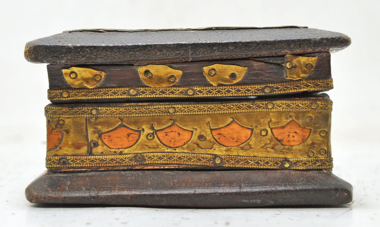 Vintage Wooden Small Storage Box Original Old Hand Crafted Brass Fitted