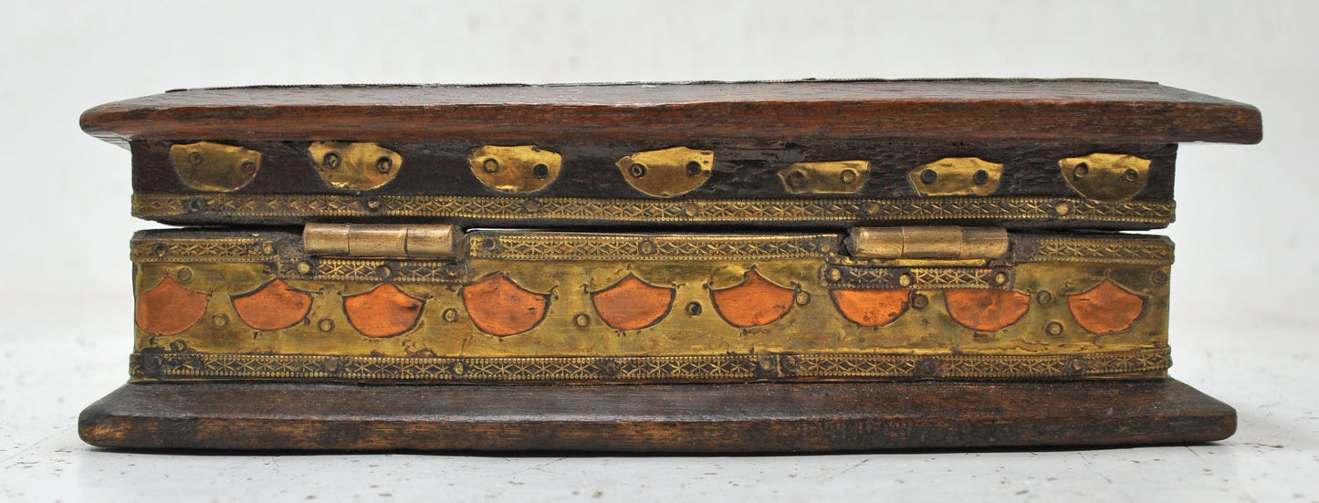 Vintage Wooden Small Storage Box Original Old Hand Crafted Brass Fitted