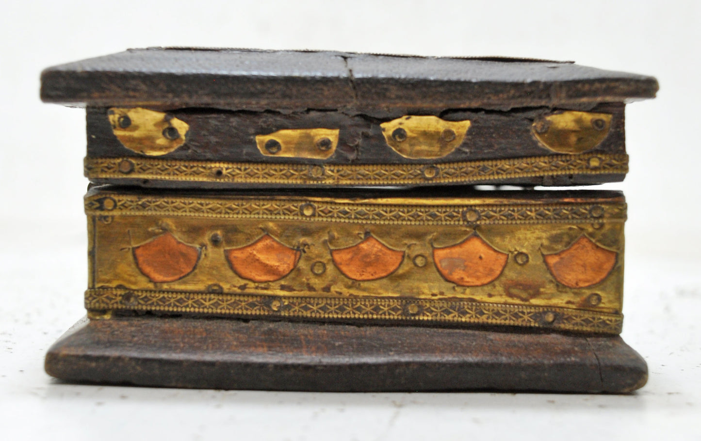 Vintage Wooden Small Storage Box Original Old Hand Crafted Brass Fitted