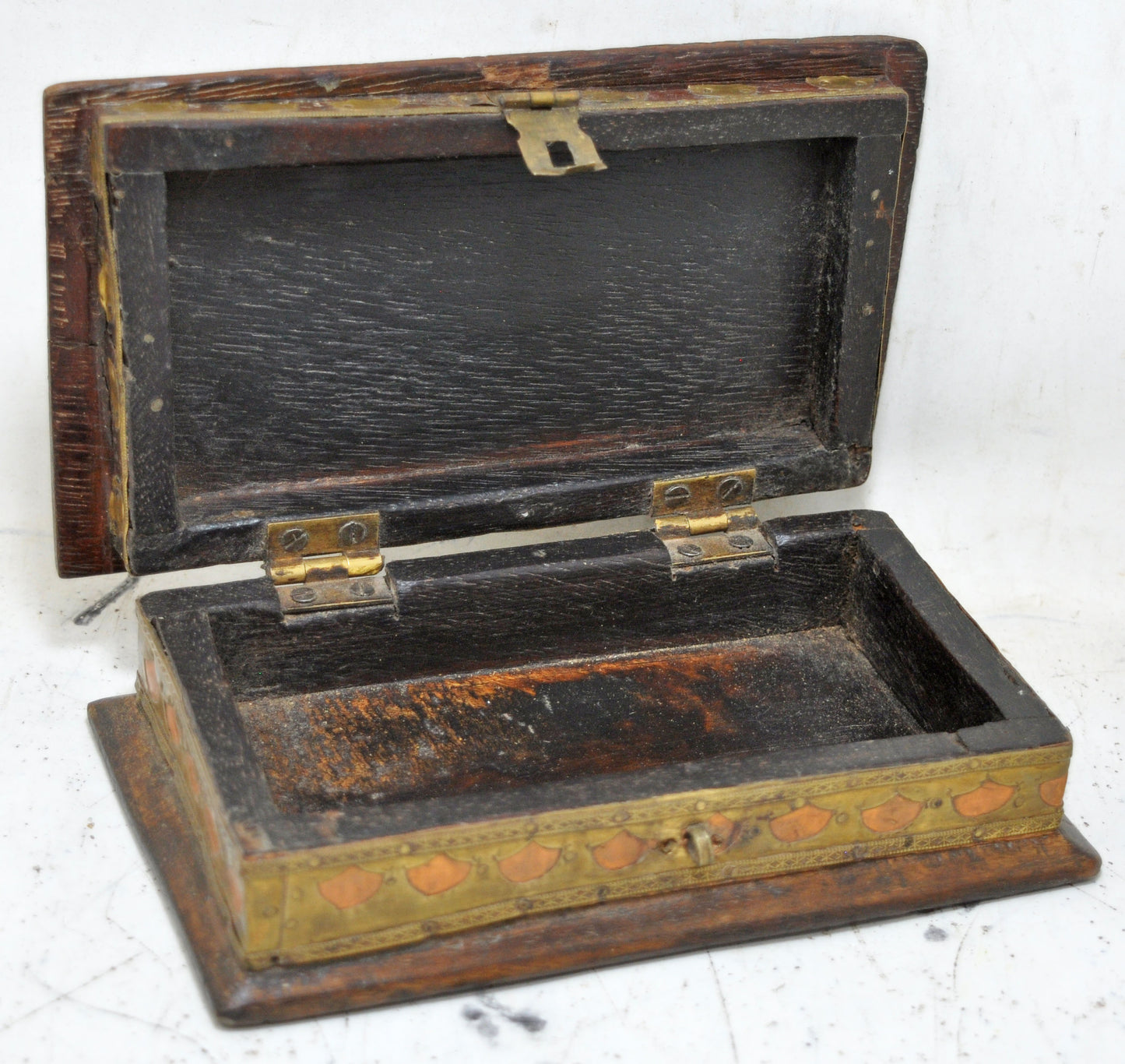 Vintage Wooden Small Storage Box Original Old Hand Crafted Brass Fitted