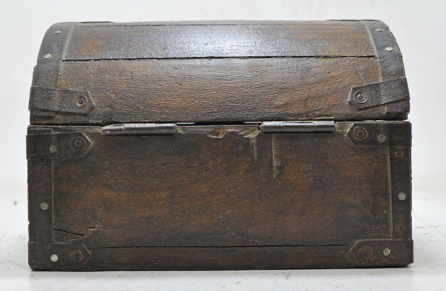 Antique Wooden Half Round Top Storage Box Original Old Hand Crafted