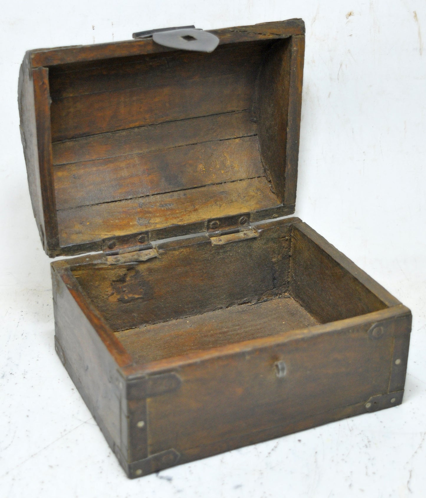 Antique Wooden Half Round Top Storage Box Original Old Hand Crafted