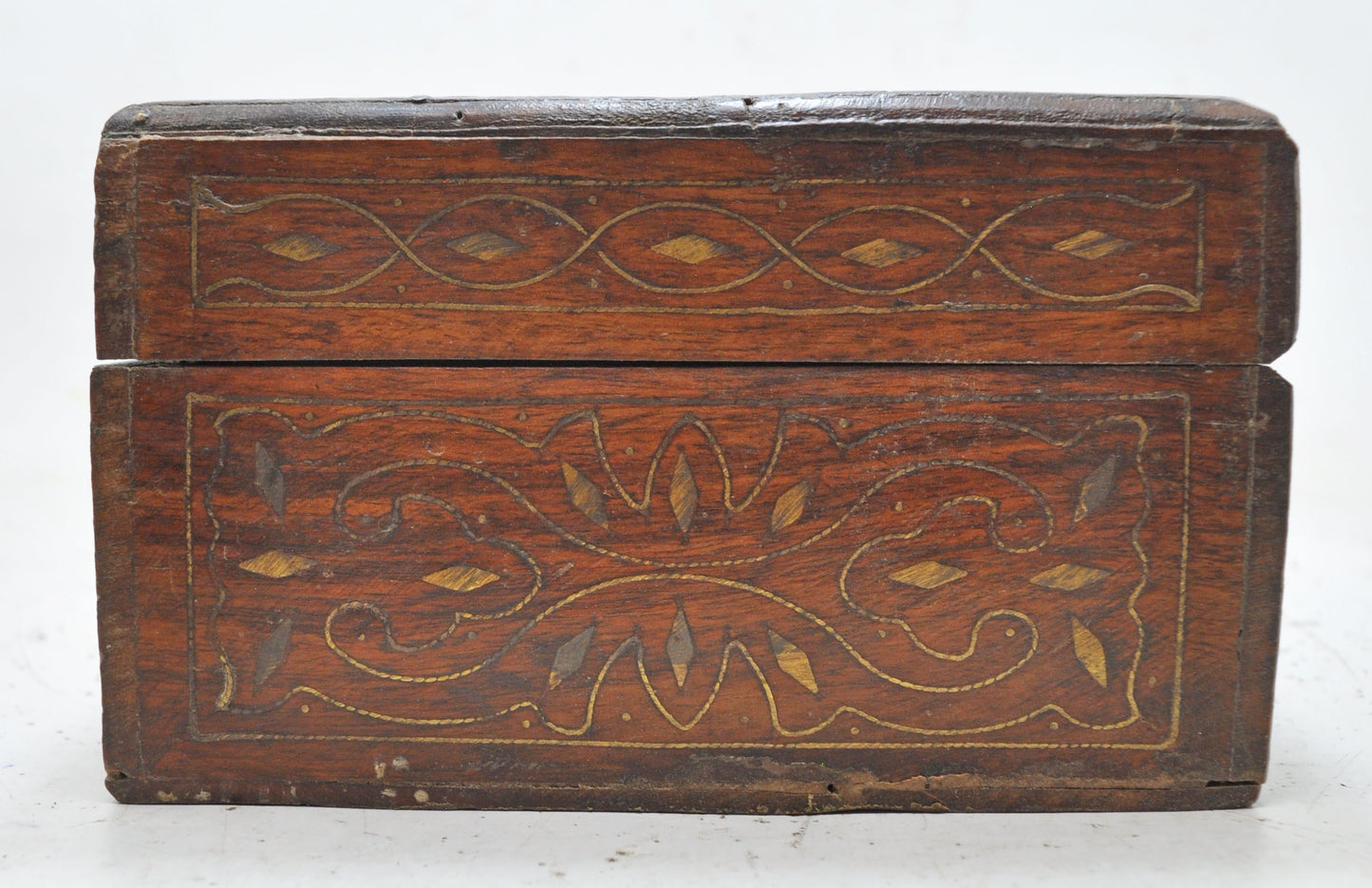 Vintage Wooden Storage Chest Box Original Old Hand Crafted Fine Brass Inlay