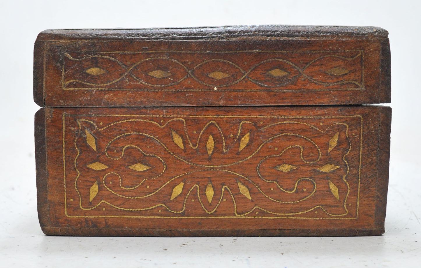 Vintage Wooden Storage Chest Box Original Old Hand Crafted Fine Brass Inlay