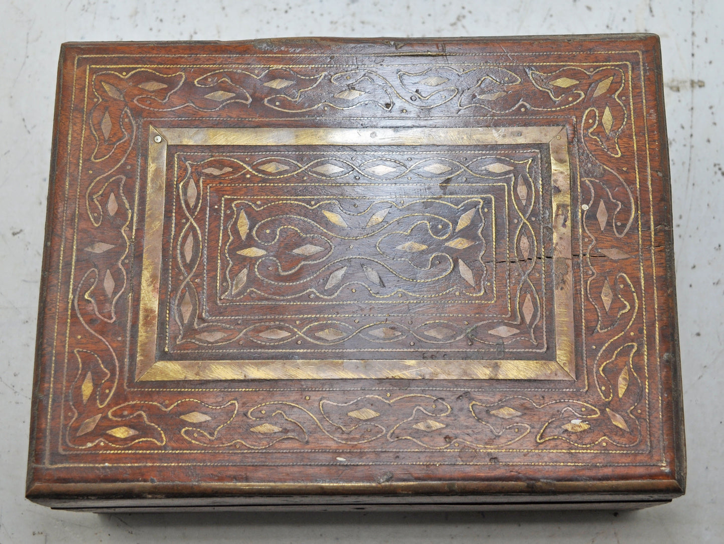 Vintage Wooden Storage Chest Box Original Old Hand Crafted Fine Brass Inlay