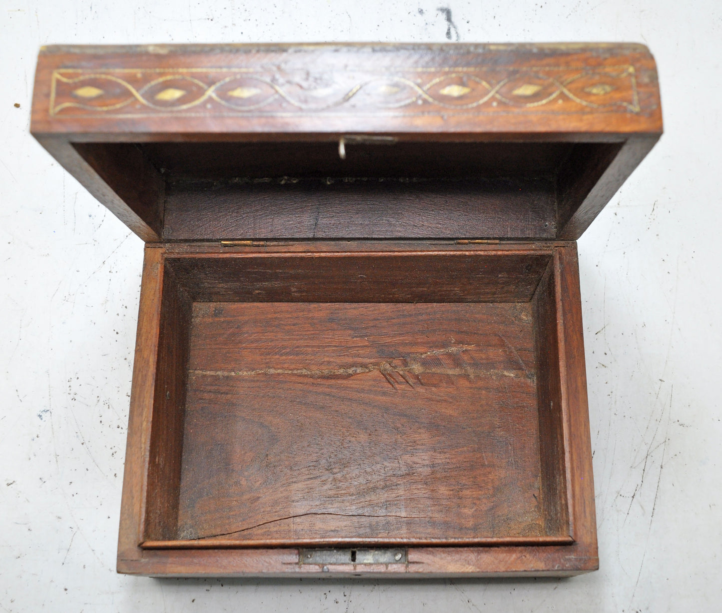 Vintage Wooden Storage Chest Box Original Old Hand Crafted Fine Brass Inlay