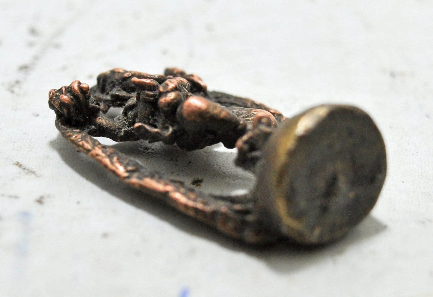 Antique Copper Small God Ganesha Idol Figurine Original Old Hand Crafted Engraved