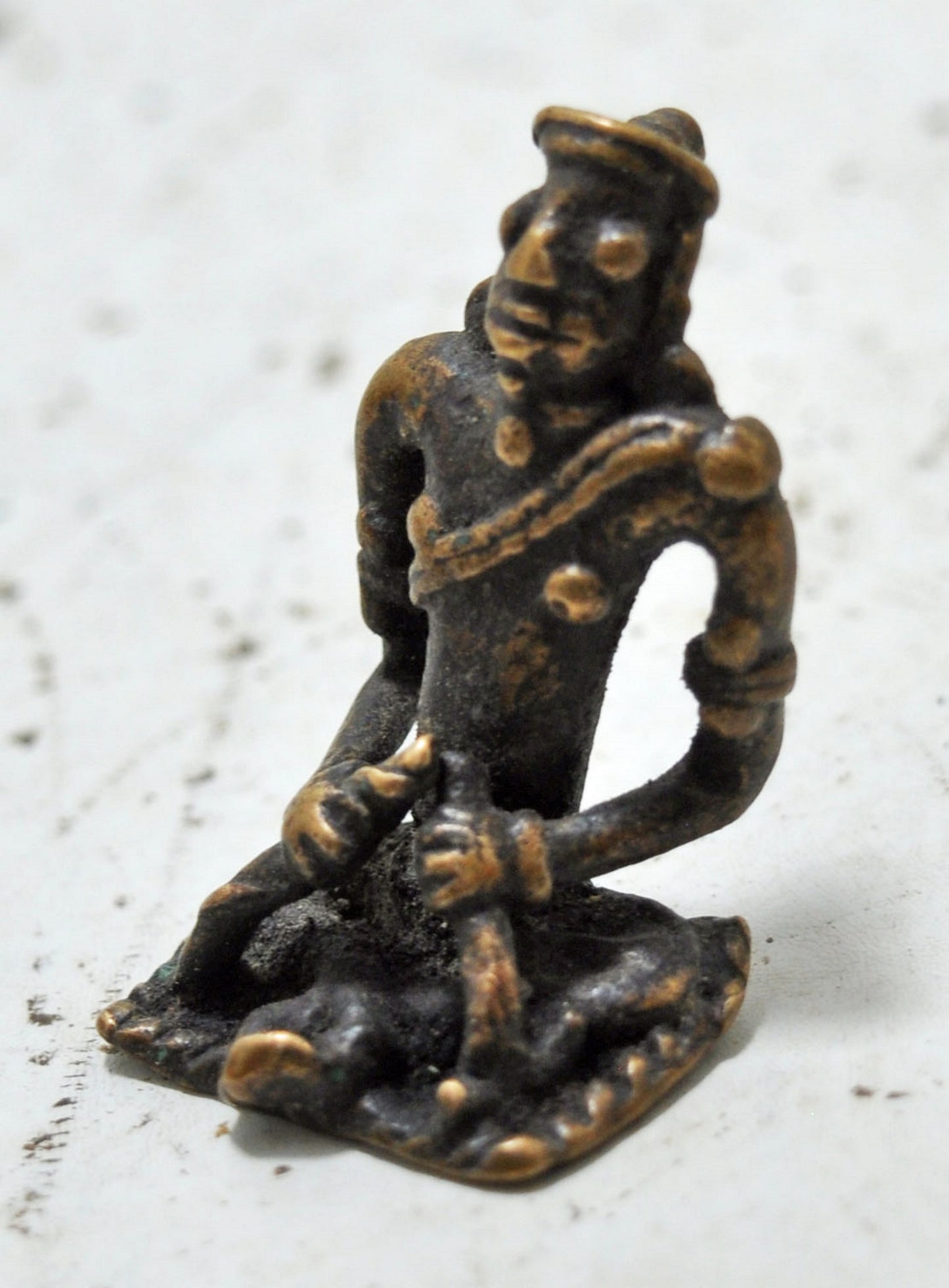 Antique Brass Tribal God Figurine Original Old Hand Crafted Engraved