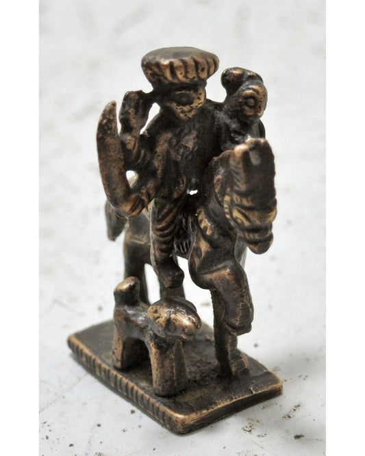 Antique Brass Tribal Horse on Rider Figurine Original Old Hand Crafted Engraved
