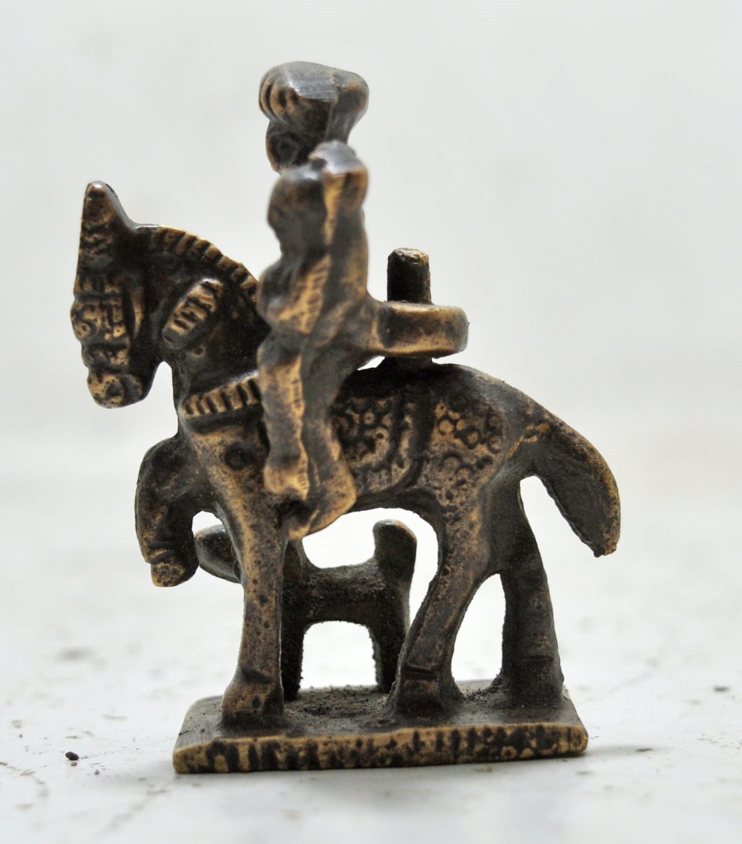 Antique Brass Tribal Horse on Rider Figurine Original Old Hand Crafted Engraved