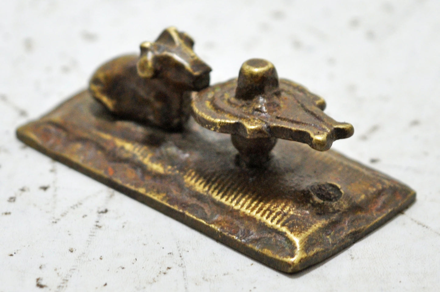 Antique Brass God Shiva Linga and Nandi Idol Figurine Original Old Fine Engraved