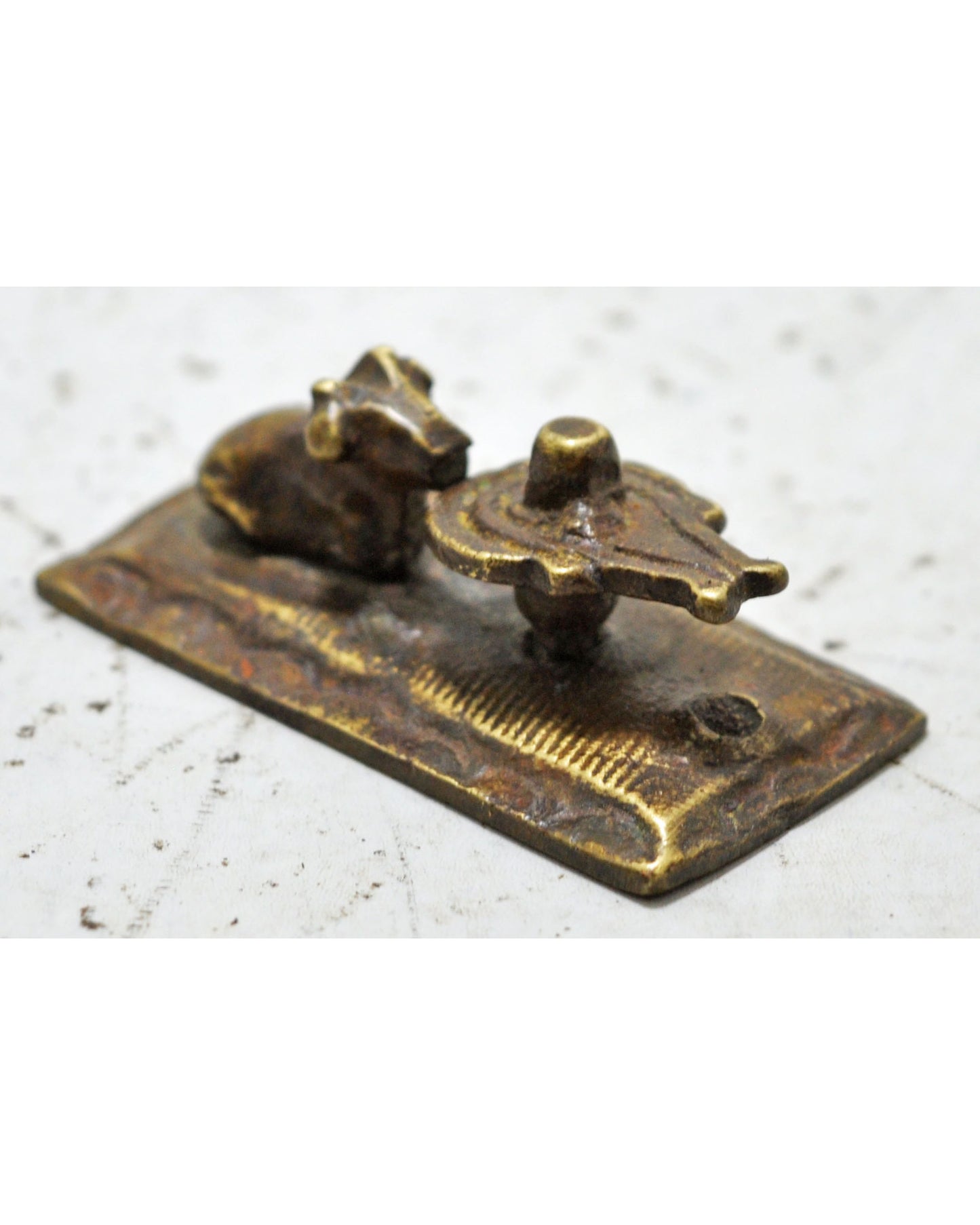 Antique Brass God Shiva Linga and Nandi Idol Figurine Original Old Fine Engraved