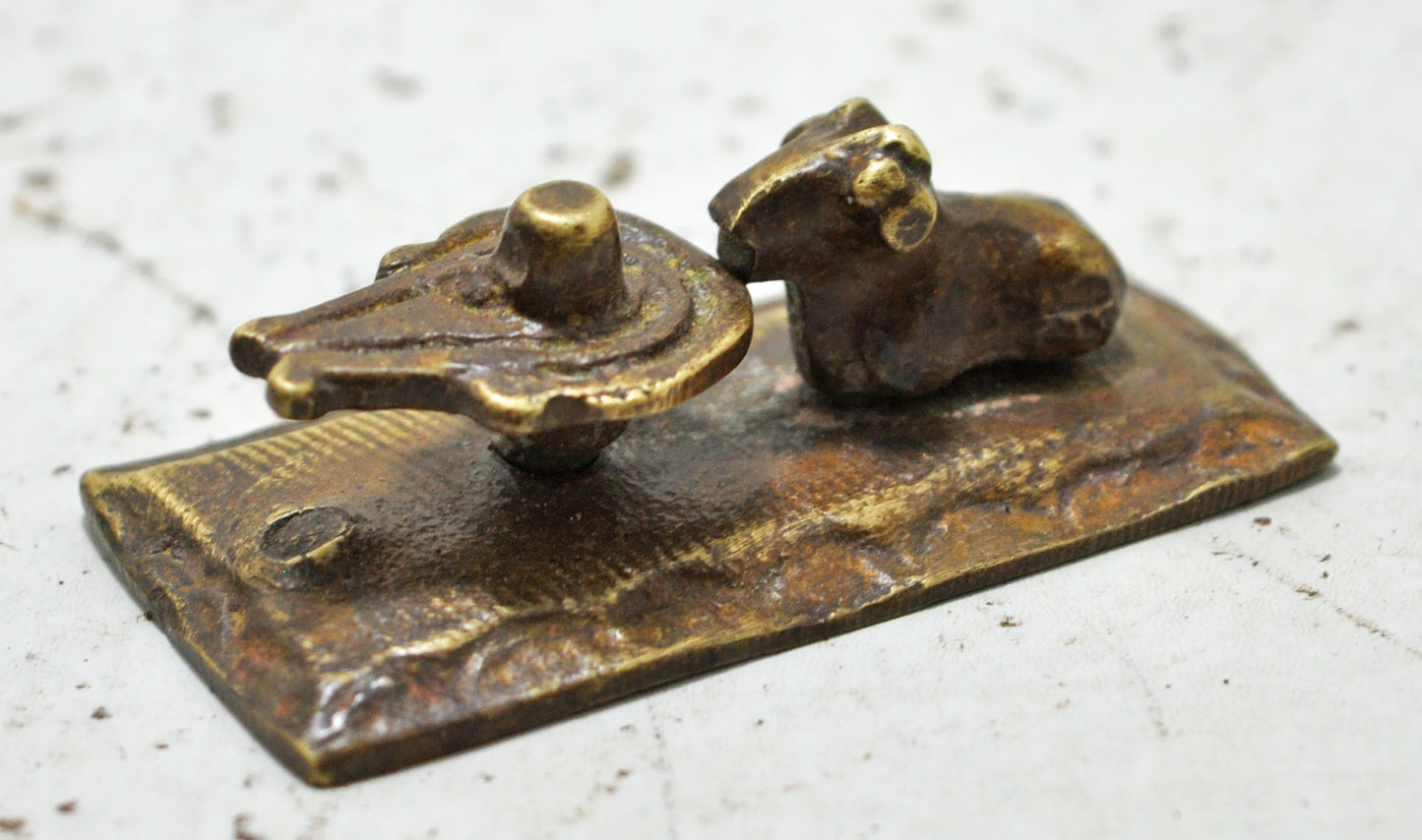 Antique Brass God Shiva Linga and Nandi Idol Figurine Original Old Fine Engraved