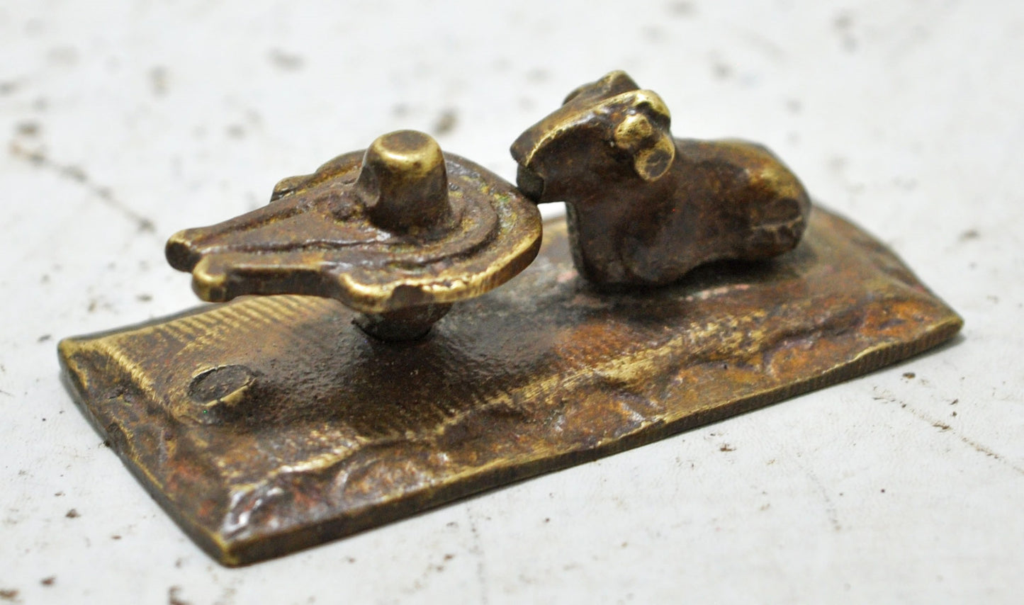 Antique Brass God Shiva Linga and Nandi Idol Figurine Original Old Fine Engraved