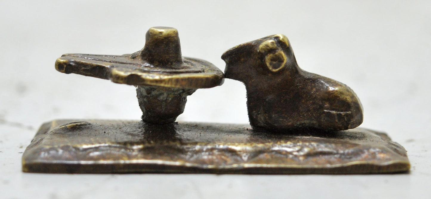 Antique Brass God Shiva Linga and Nandi Idol Figurine Original Old Fine Engraved