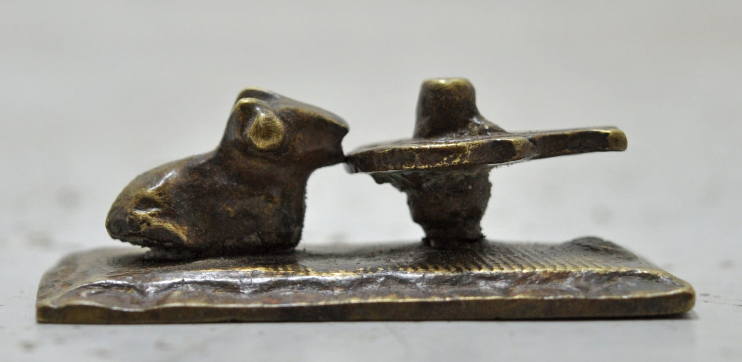 Antique Brass God Shiva Linga and Nandi Idol Figurine Original Old Fine Engraved