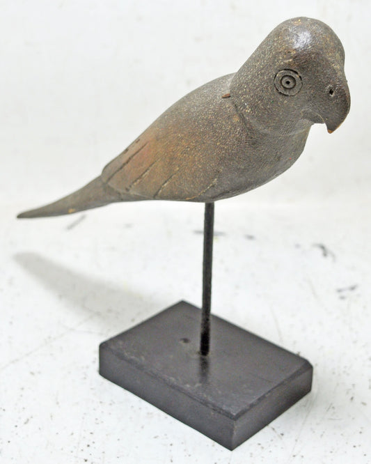 Vintage Wooden Parrot Bird Figurine on Stand Original Old Hand Carved