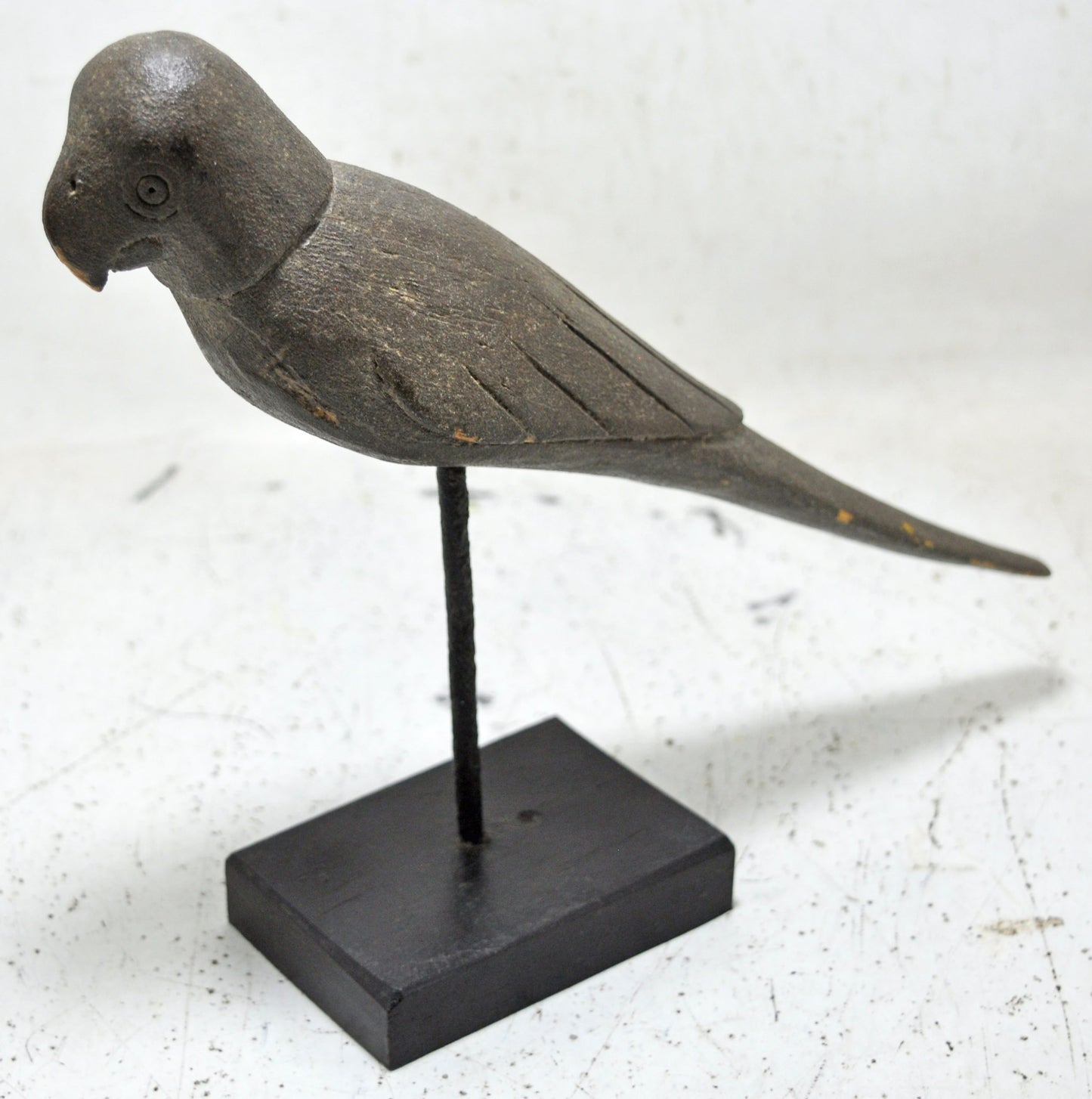 Vintage Wooden Parrot Bird Figurine on Stand Original Old Hand Carved