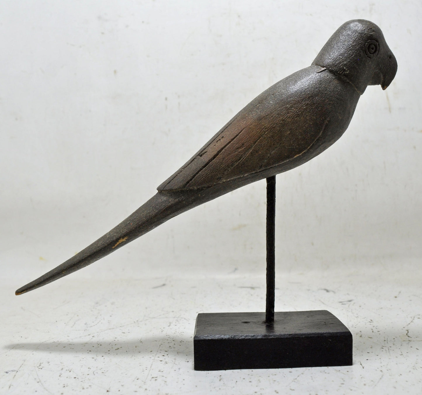 Vintage Wooden Parrot Bird Figurine on Stand Original Old Hand Carved
