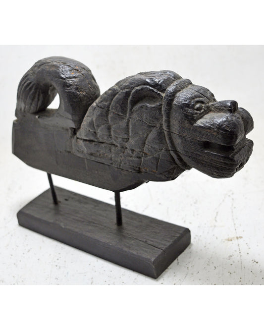Antique Wooden Lion Figurine on Stand Original Old Hand Carved