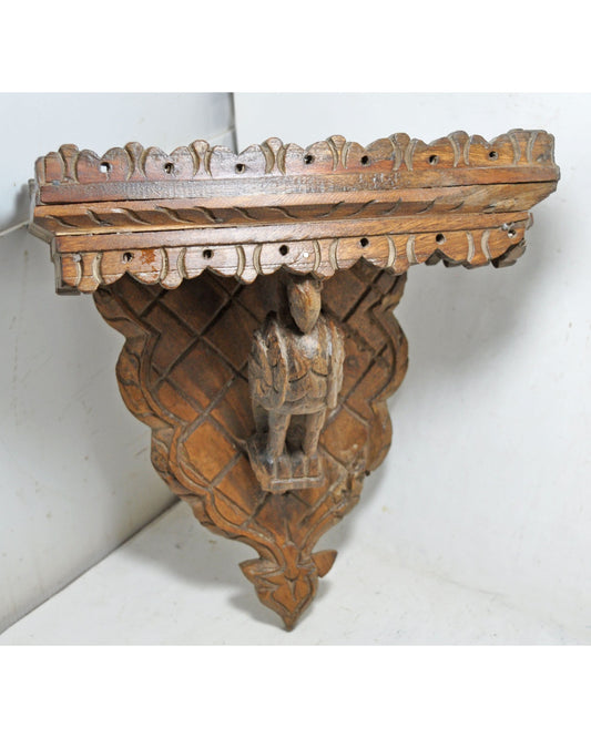 Vintage Wooden Wall Hanging Small Shelf Original Old Hand Crafted Carved