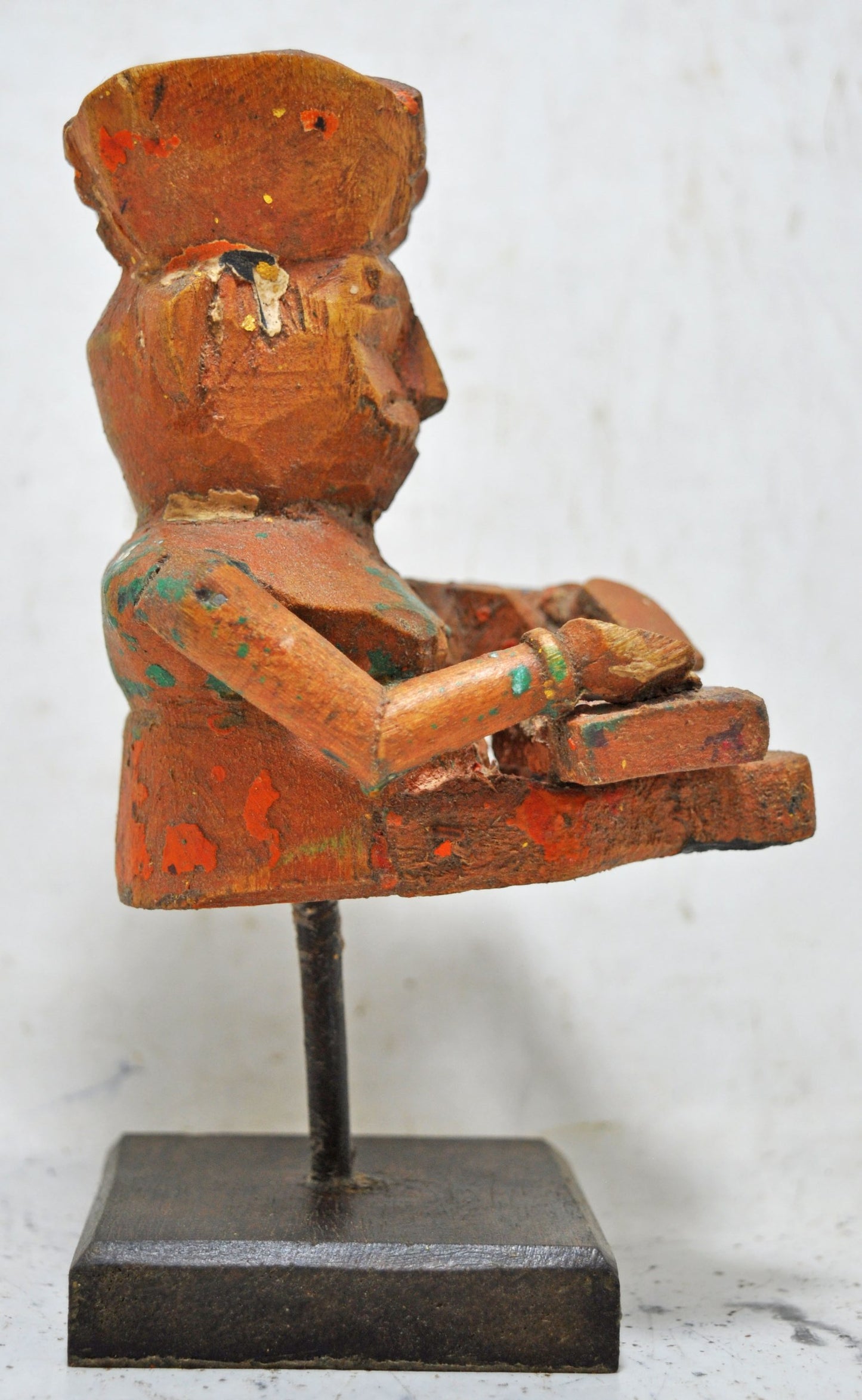 Vintage Wooden Musician Man Figurine Original Old Hand Carved Polychrome