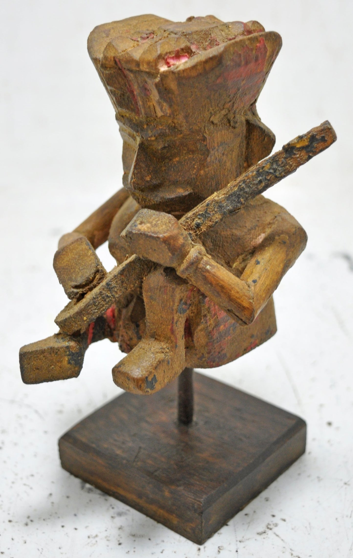 Vintage Wooden Musician Man Figurine Original Old Hand Carved Polychrome