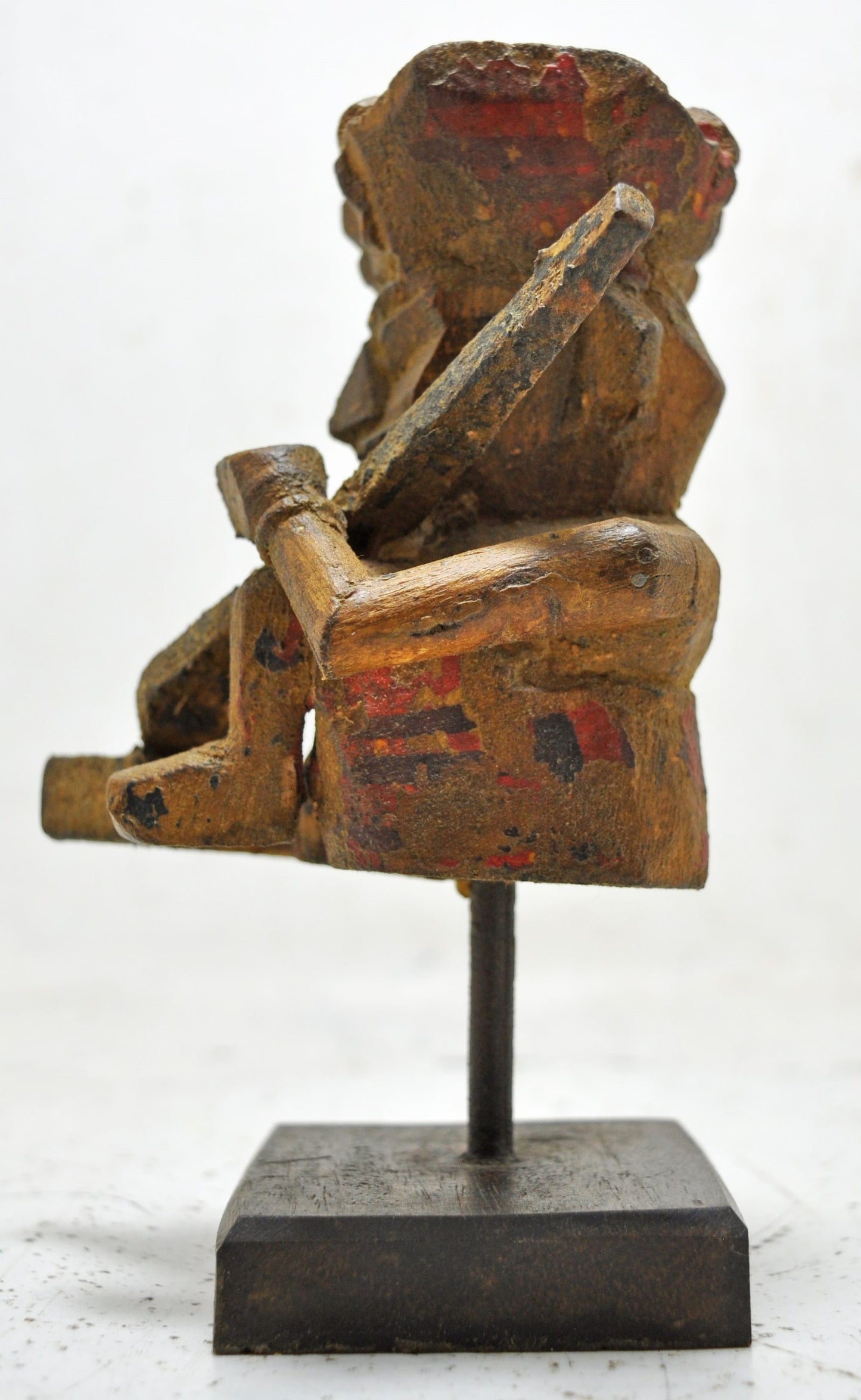 Vintage Wooden Musician Man Figurine Original Old Hand Carved Polychrome