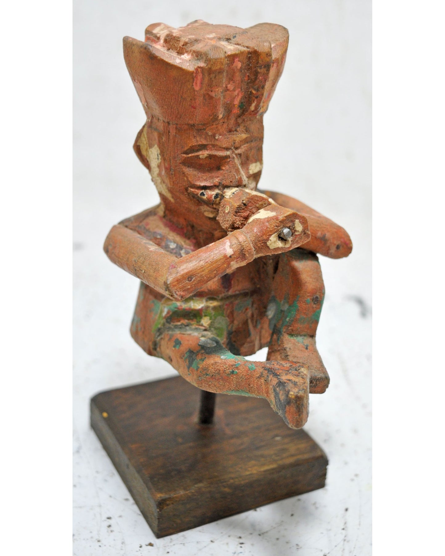 Vintage Wooden Musician Man Figurine Original Old Hand Carved Polychrome