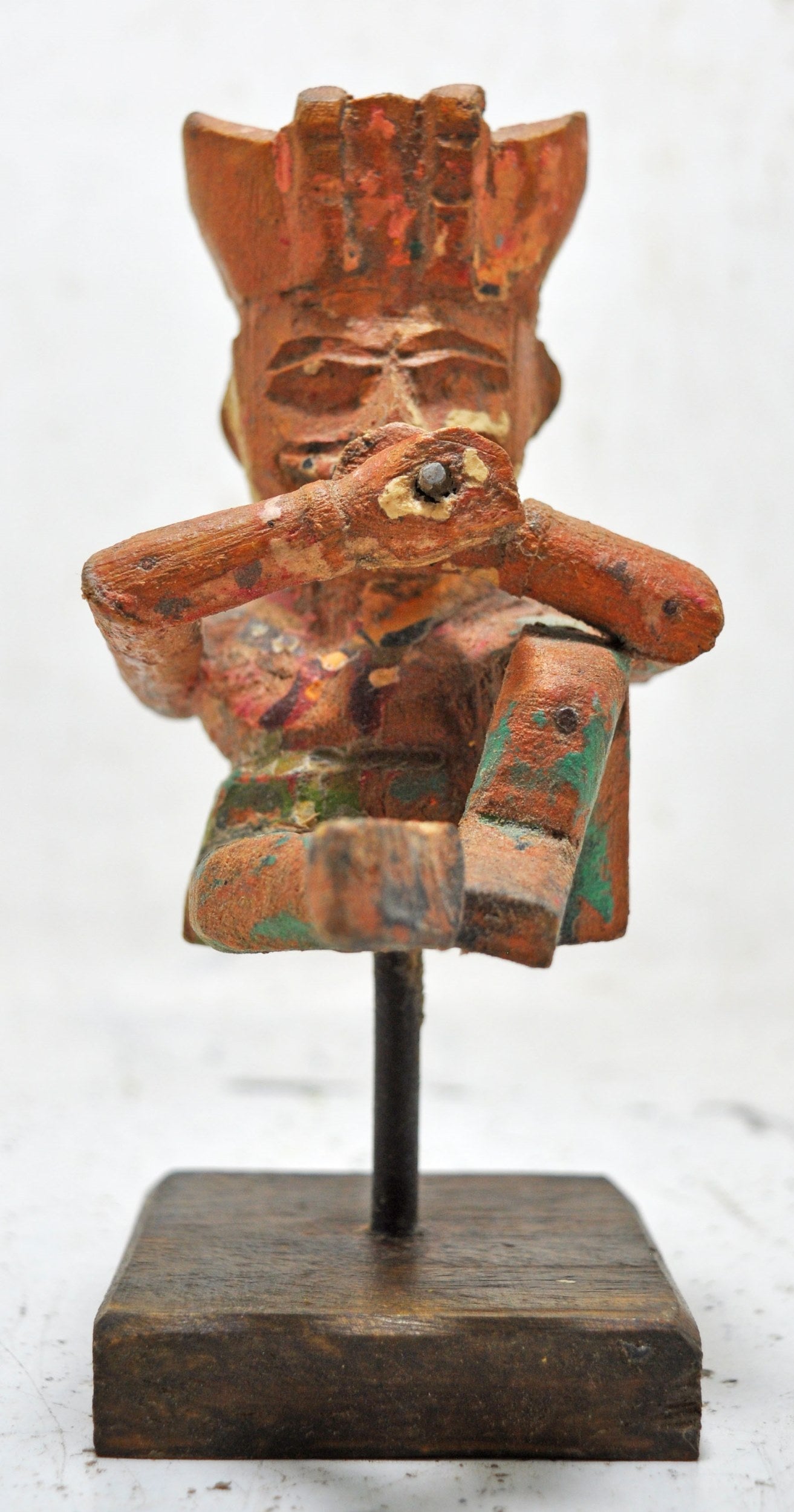 Vintage Wooden Musician Man Figurine Original Old Hand Carved Polychrome