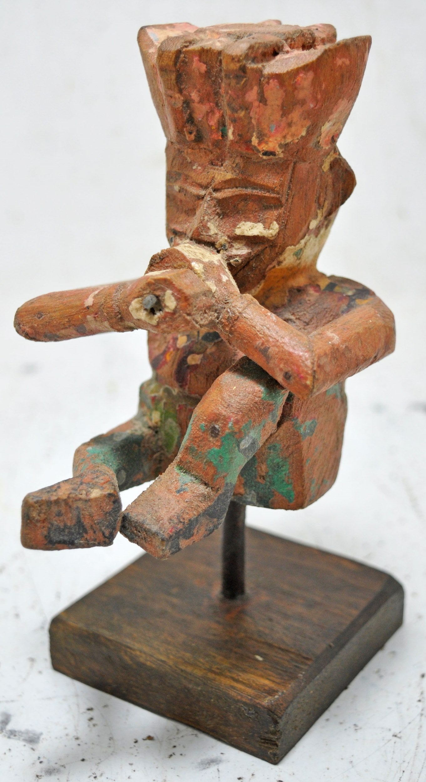 Vintage Wooden Musician Man Figurine Original Old Hand Carved Polychrome