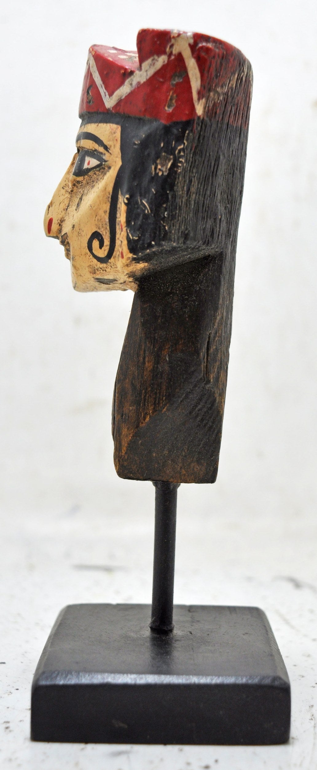 Vintage Wooden Puppet Head Face Bust Original Old Hand Carved Painted