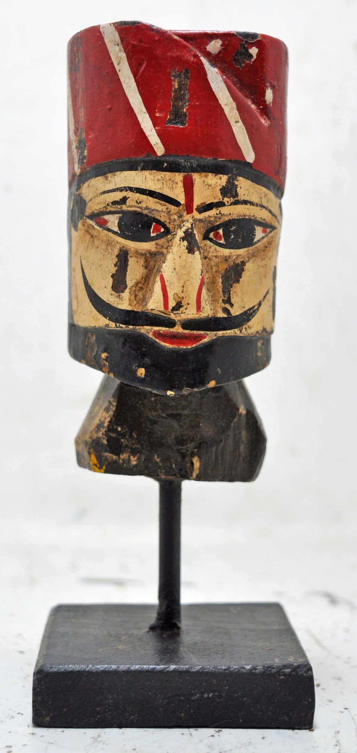 Vintage Wooden Puppet Head Face Bust Original Old Hand Carved Painted