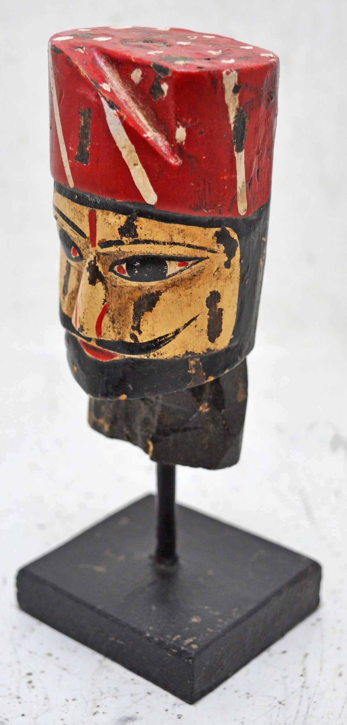Vintage Wooden Puppet Head Face Bust Original Old Hand Carved Painted