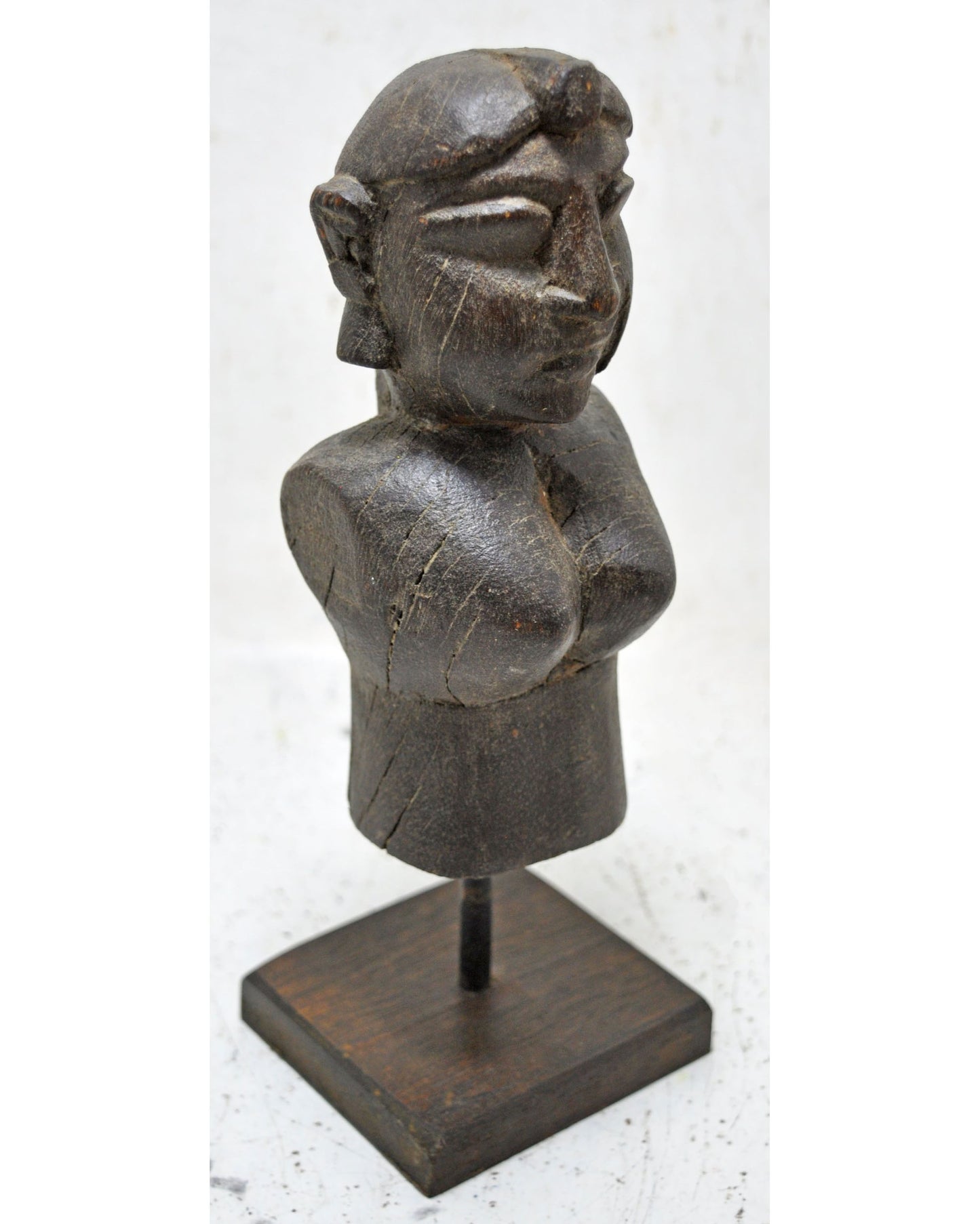 Antique Wooden Lady Woman Figurine on Stand Original old Fine Hand Carved