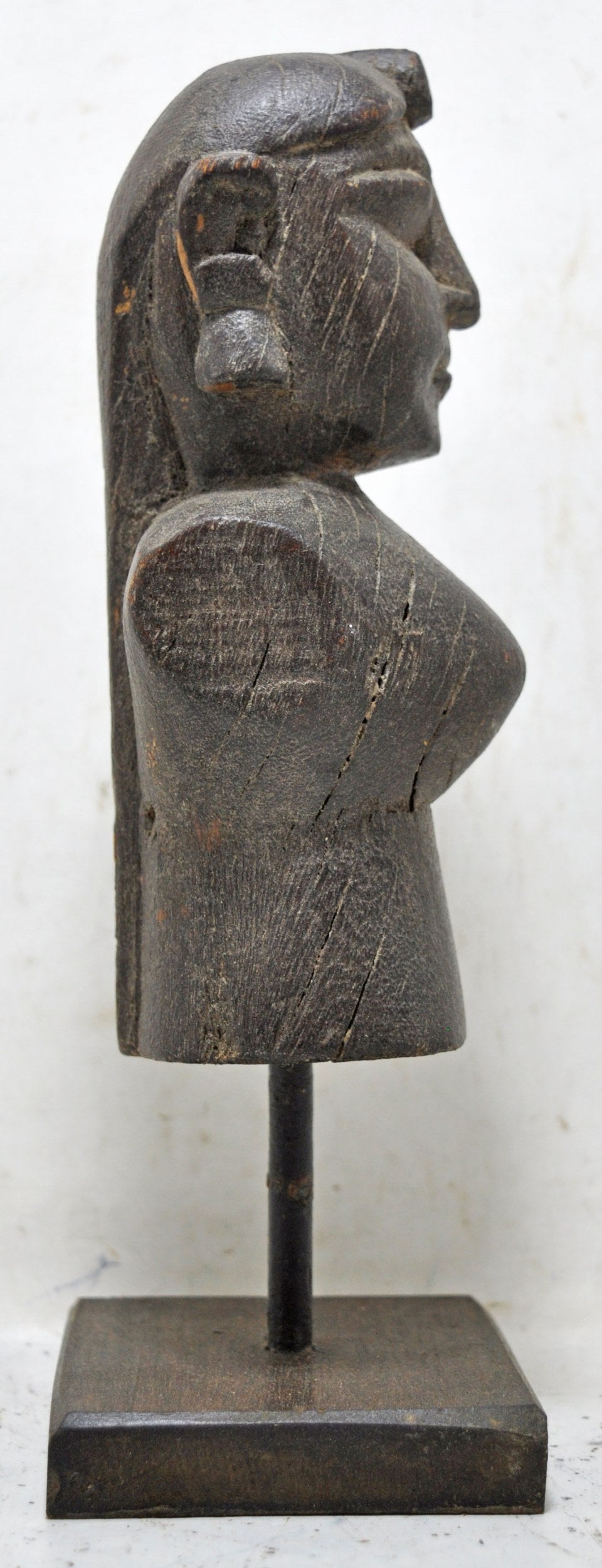 Antique Wooden Lady Woman Figurine on Stand Original old Fine Hand Carved