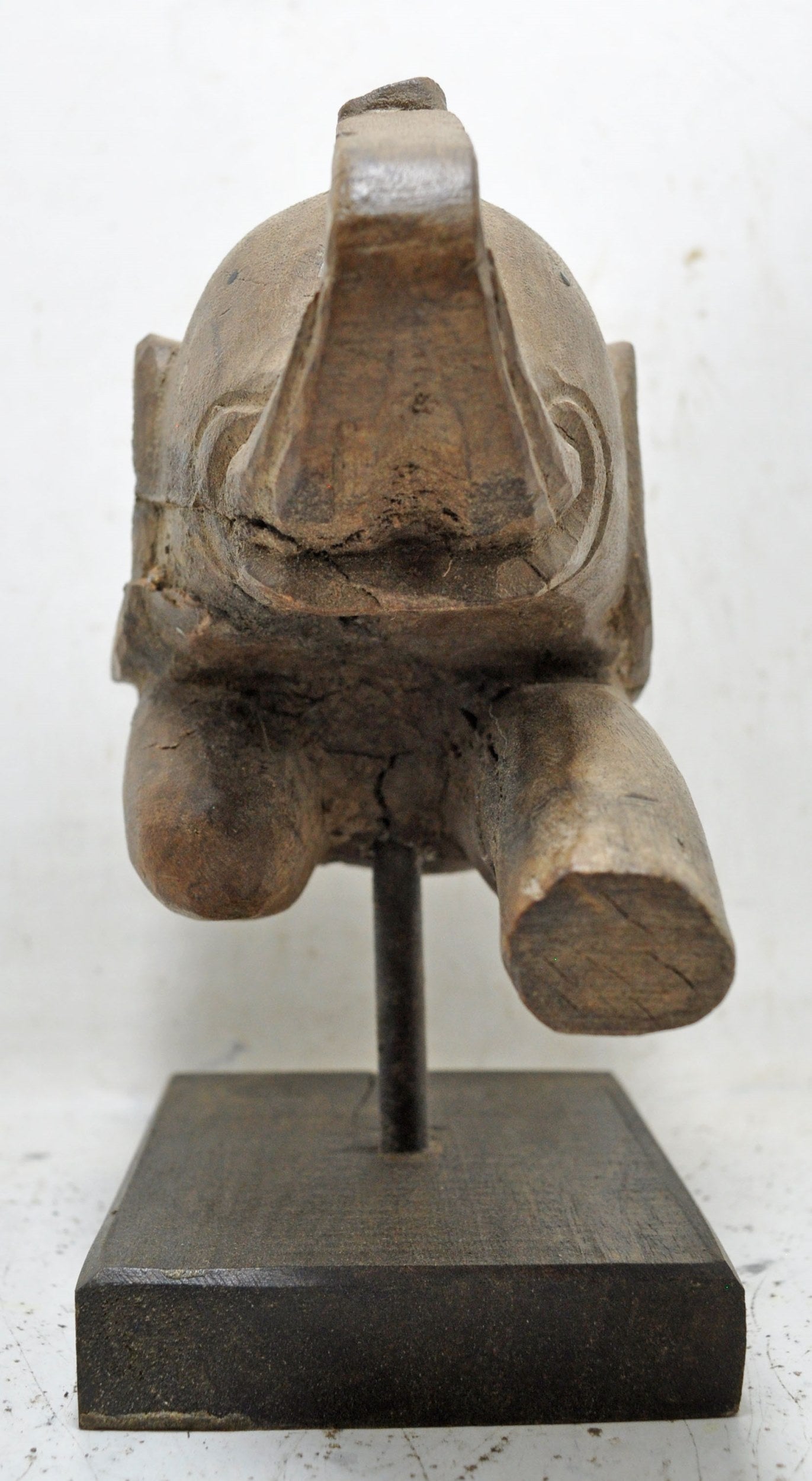 Antique Wooden Elephant Figurine on Stand Original Old Hand Carved